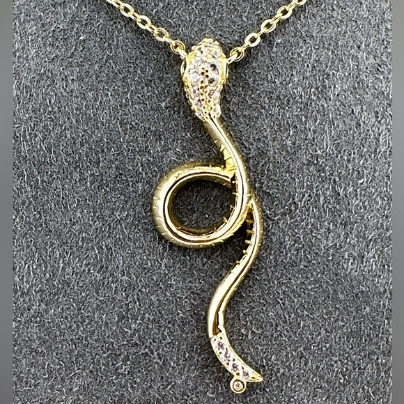 18K Gold Plated over 925 Solid Sterling Silver Snake Pendant Necklace - Picture 2 of 11